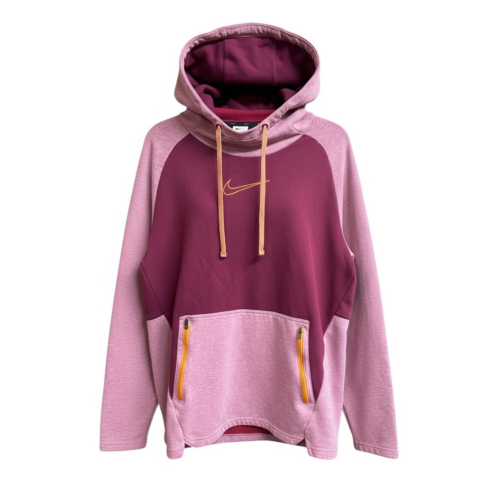 Nike Therma-FIT Women XL Hoodie Colorblock Pink Maroon Zipper Pocket Sweatshirt